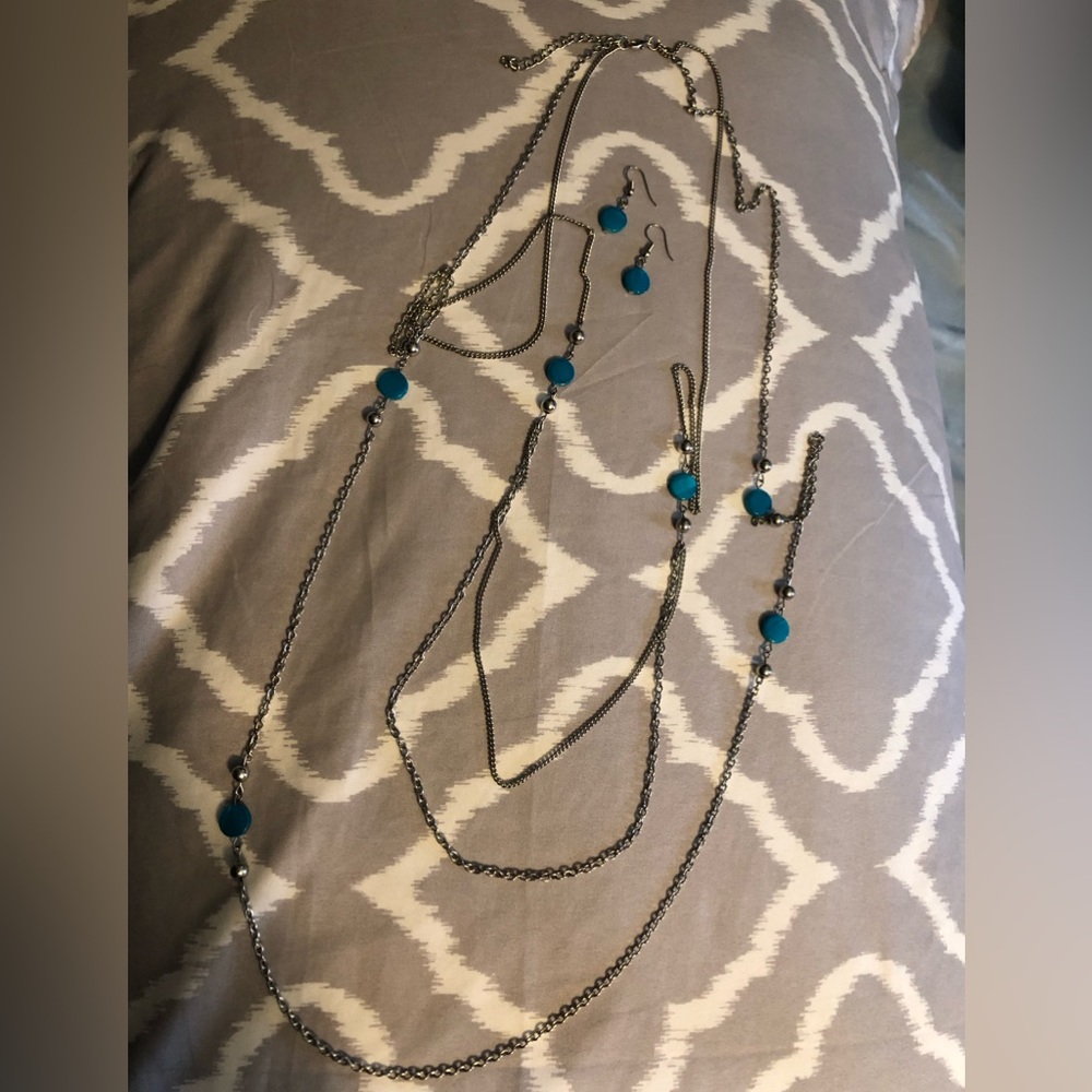 Two piece silver/turquoise costume jewelry set